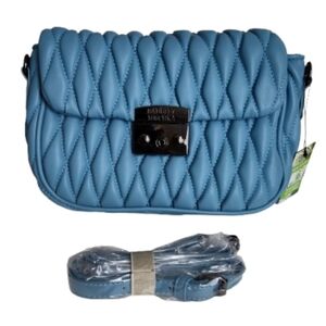 BADGLEY MISCHKA Blue Mini Quilted Crossbody Satchel Messenger Bag Purse